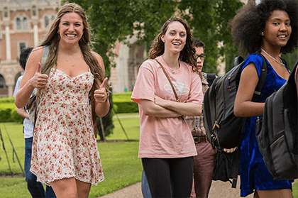 Rice students walking through the Academic Quad