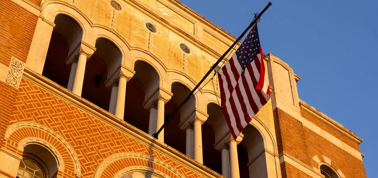 American Flag over Lovett Hall