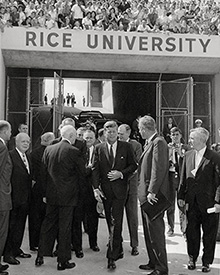 JFK in front of Rice Stadium